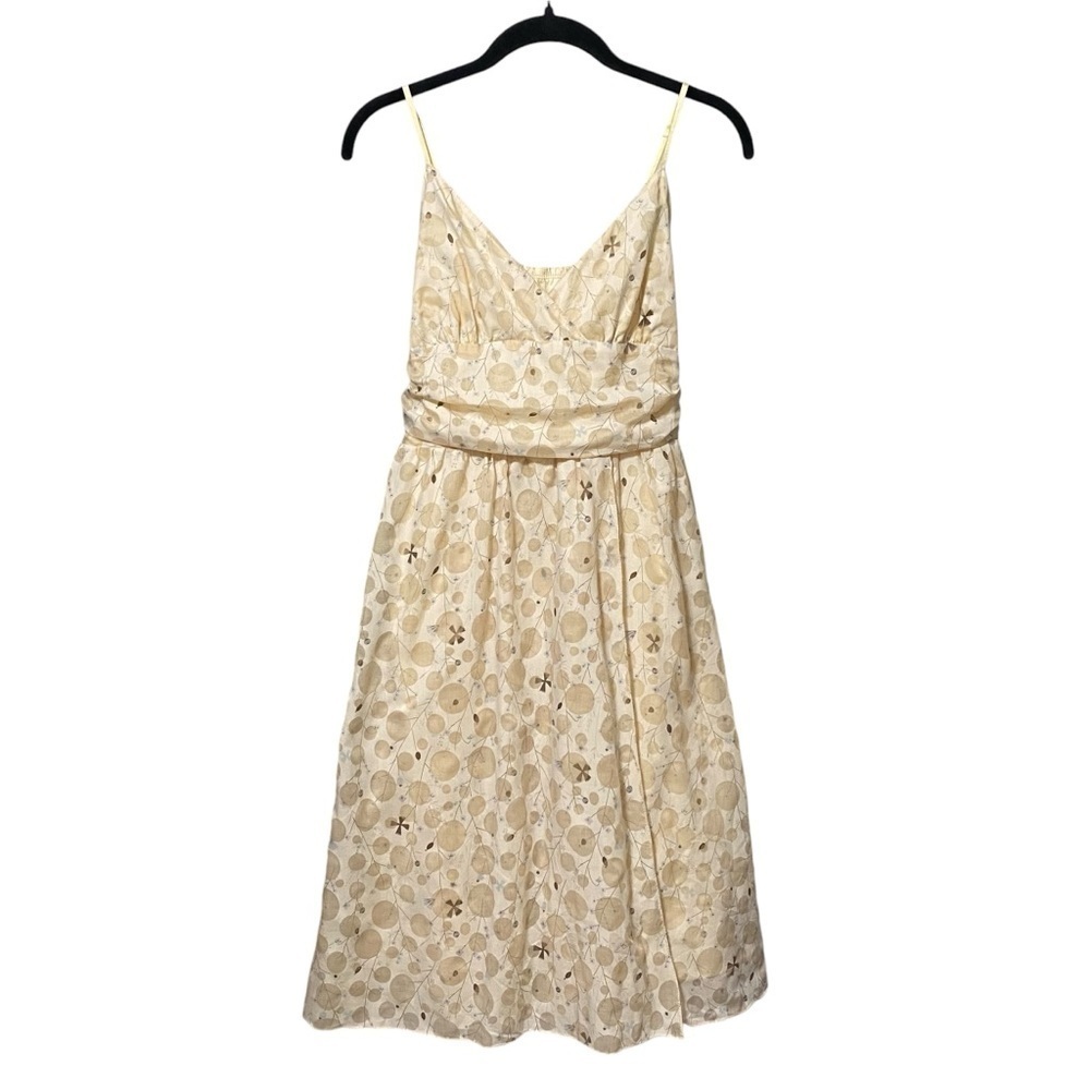 Max Studio Champagne Cream Belted Midi Dress Size Medium Retro Boho Print